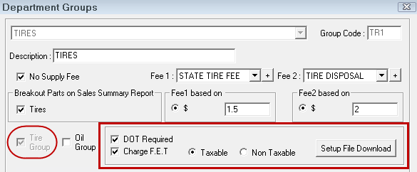 The tire group showing the tire group options active.
