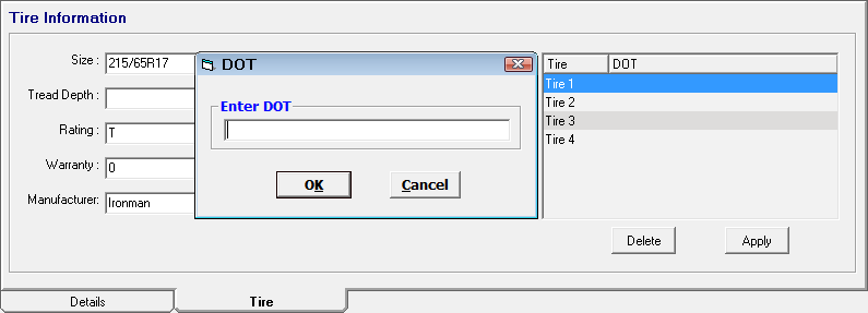 The DOT window where you enter the DOT number.