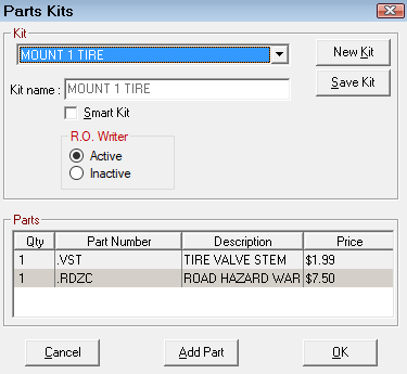 A parts kit where the quantity of each part is 1.