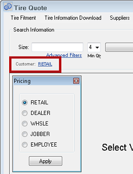 The pricing levels opened from the link in the Customer field.