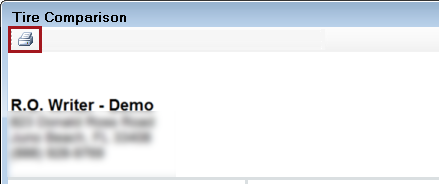 The print icon on the tire comparison window.