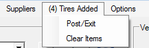 The Tires Added menu showing a number.