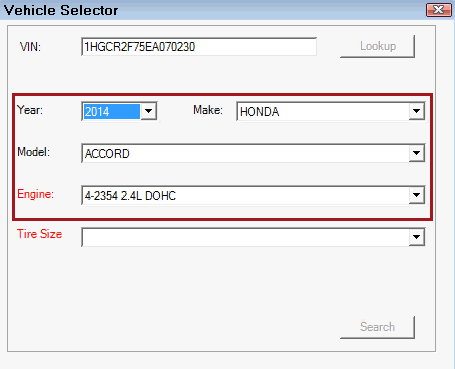 The vehicle fields completed and active.