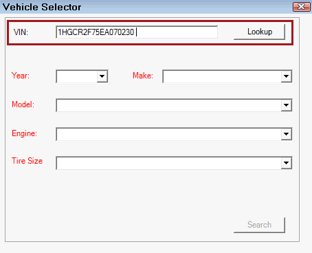 Another VIN entered into the VIN field.