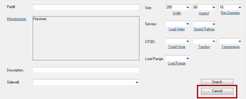 The Advanced Search window for the vehicle with the Cancel button circled.