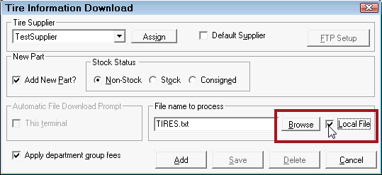 Local file checked and the Browse button.