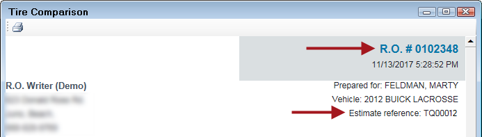 The ID area of the tire comparison window.