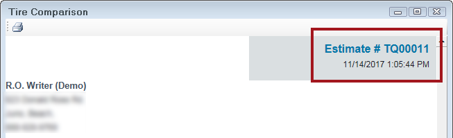 The estimate number circled ont he tire comparison window.