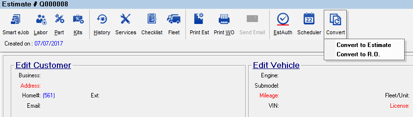 The tire comparison quote with the covert toolbar button clicked.