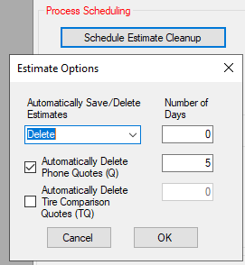 The Estimate Options window.