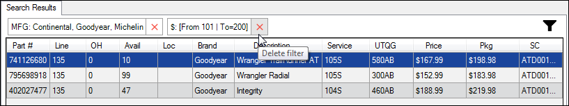 The hover text that appears when you hover over the red x on a filter above the table.