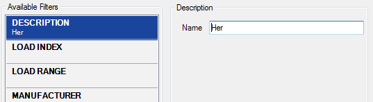 The Description filter with a name typed in.