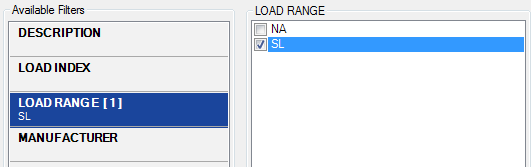 The Load Range filter with one value selected.