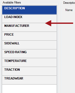 The Filters window showing the available filters.