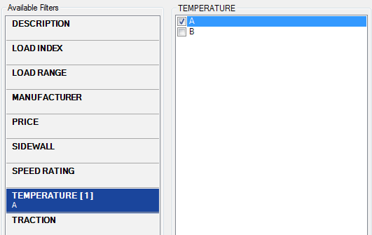 The Temperature filter with one value selected.