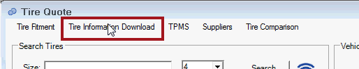 The tire information download menu.