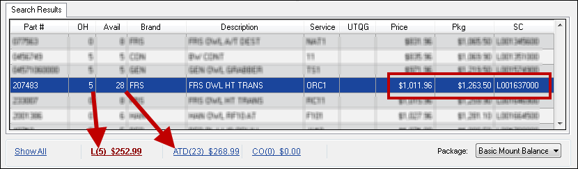 The values in the OH and Avail columns pointing to those numbers in the links under the search results.