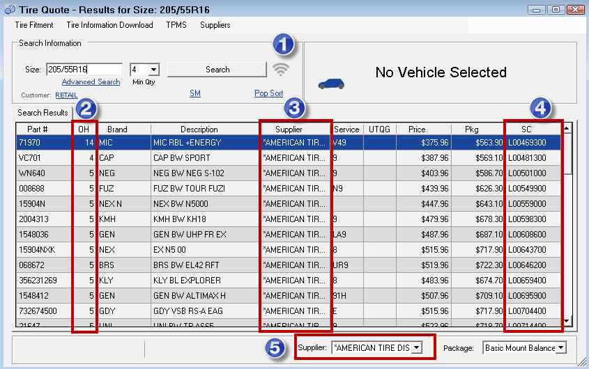 Search results in offline mode with numbers over areas of the window.