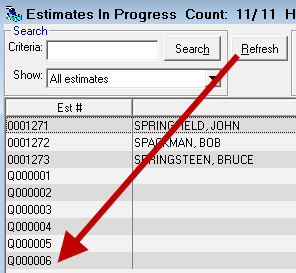 Phone Quotes in the Estimates in Progress window.