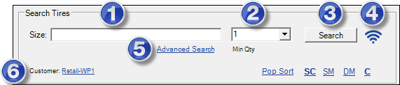 The search tires section with numbers over certain areas.