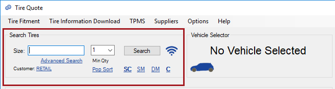 The Search Tires section circled.