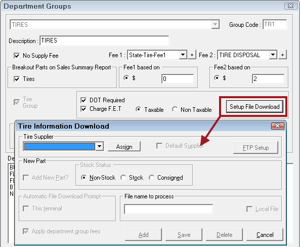 The tire information download window.