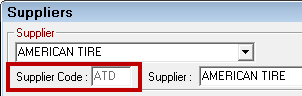 The supplier code circled on the Suppliers window.