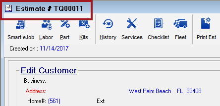The tire comparison quote number on the ticket window.