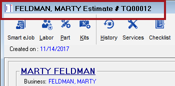 The title bar of the ticket created from a tire comparison.