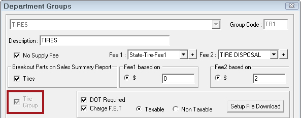 the tire group selected. the tire group box is checked and grayed-out.