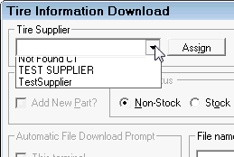 The Tire Supplier dropdown list expanded.