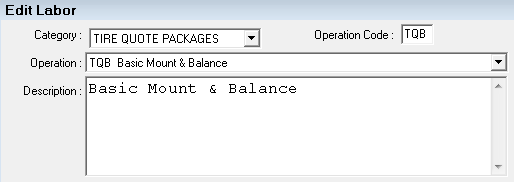 The Edit Labor window showing a job for a tire package.