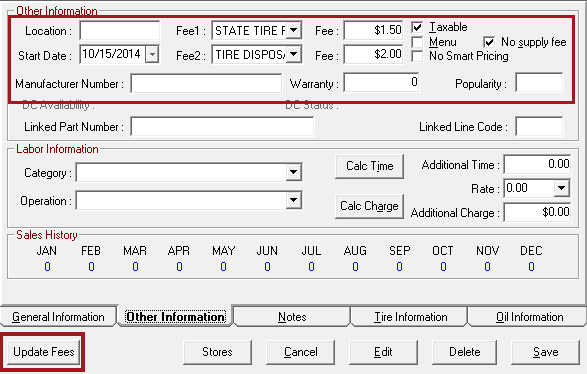 The Other Information section and Update Fees button circled.