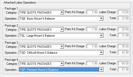 The package 1 through 4 secitons circled.