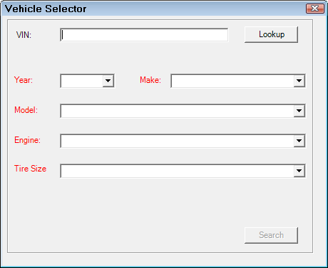 The Vehicle Selector window.