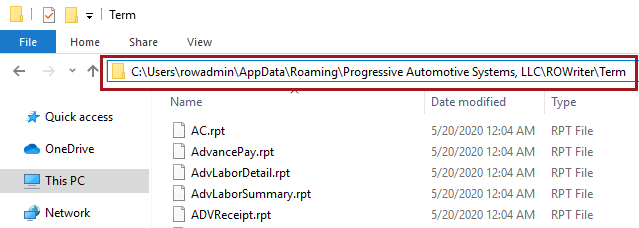 The Term folder showing report files.