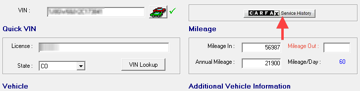 the CARFAX Service History button on the Edit Vehicle window.