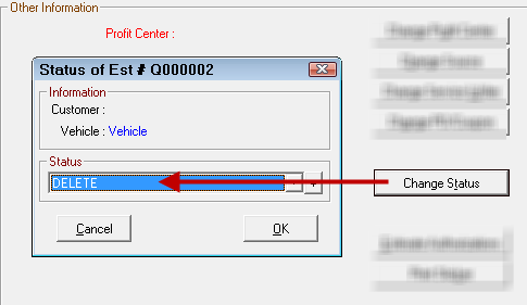 The Change Status button pointing to the Change Status window.