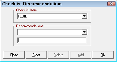The Checklist Recommendations window.