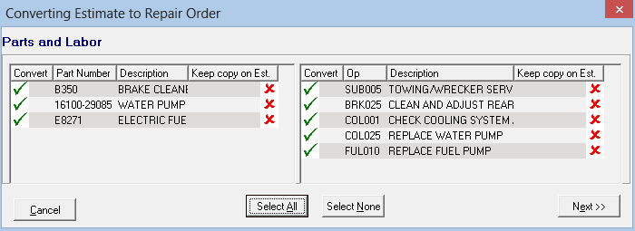 The conversion window in the non-job-based view.