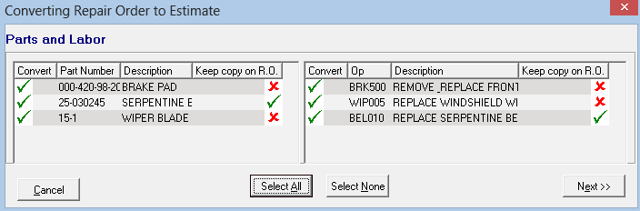 The convert window as it appears in the non-job-based view.
