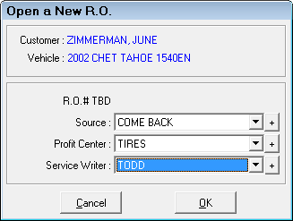 The open a new estimate or ro window.