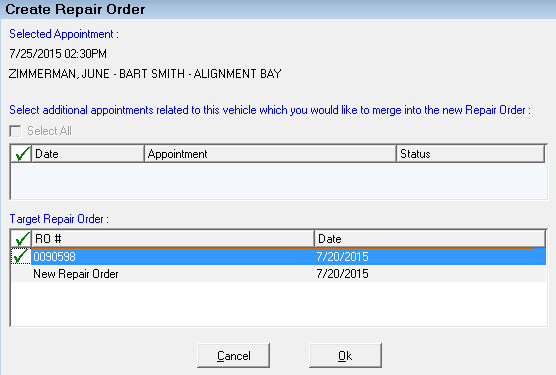 The Create Repair Order window.