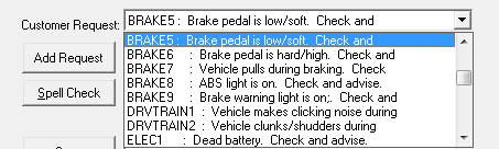 The customer request dropdown list expanded.