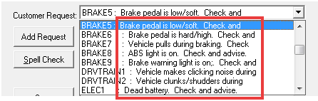 The Customer Request dropdown list with the area after the colon circled.