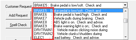 The Customer Request dropdown list with the area before the colon circled.