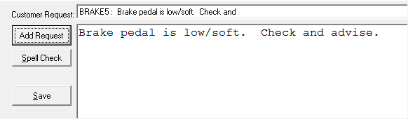 The selected customer request in the customer request field and box.
