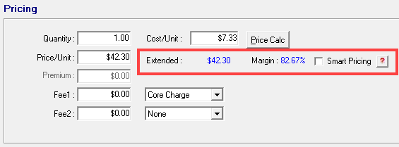 The margin in the Pricing section of the Edit Parts window.