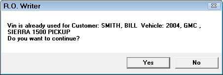 the duplicate VIN prompt