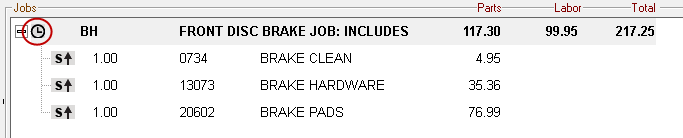 A labor line with a clock icon showing the labor time clock has been started.